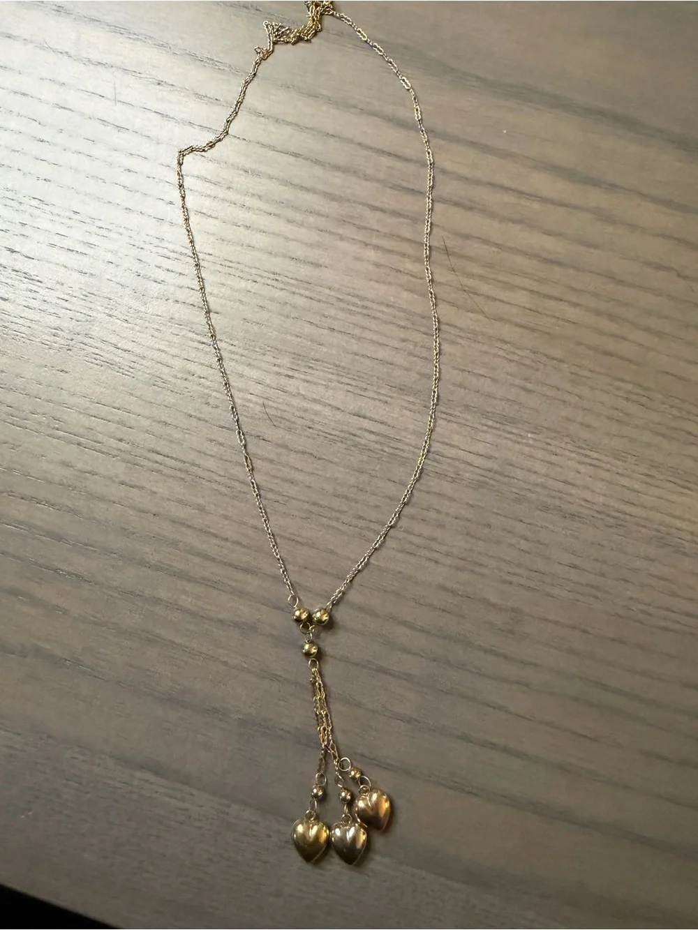 14k Gold Tricolor Heart Drop Y-Necklace